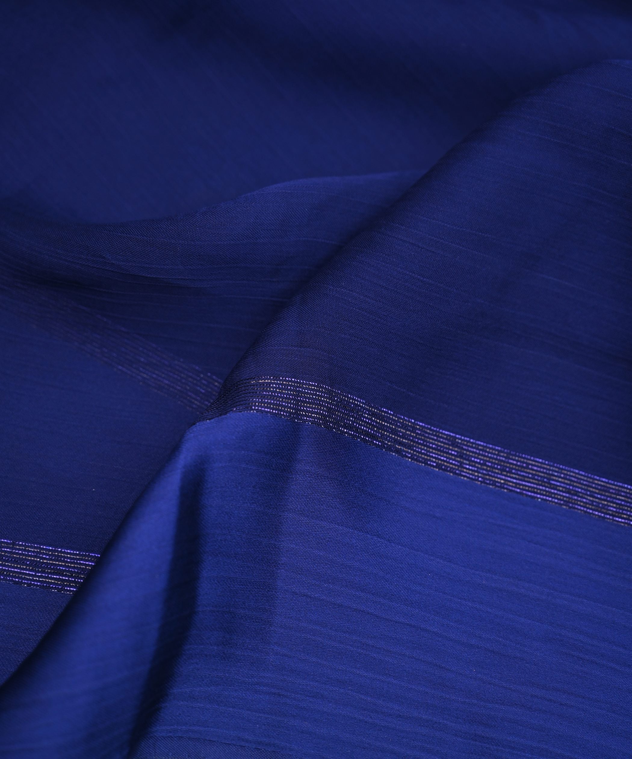 Navy Blue Plain Dyed Chiffon Fabric with Satin Border