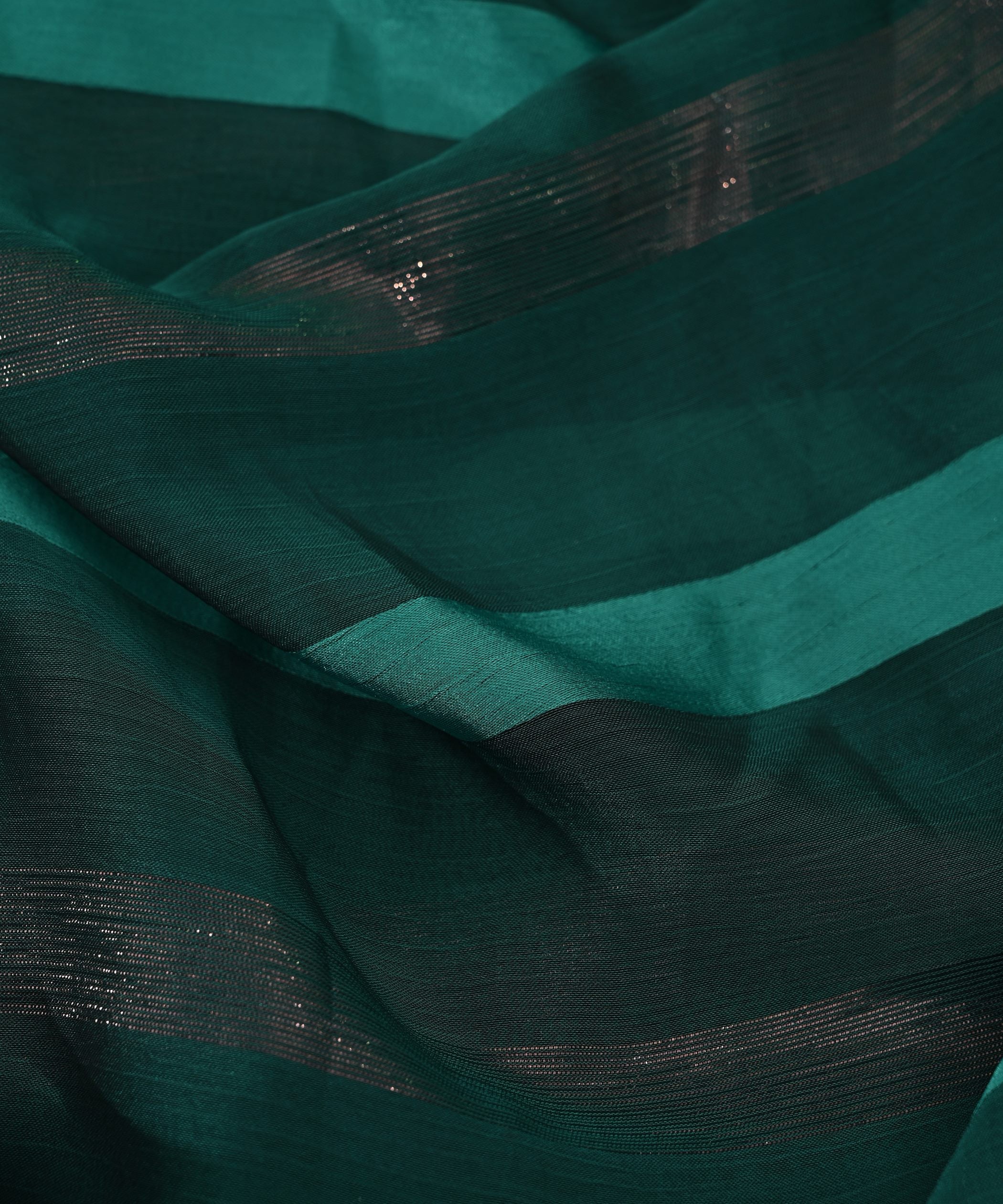 Teal Green Chiffon Fabric with Zari and Satin Patta