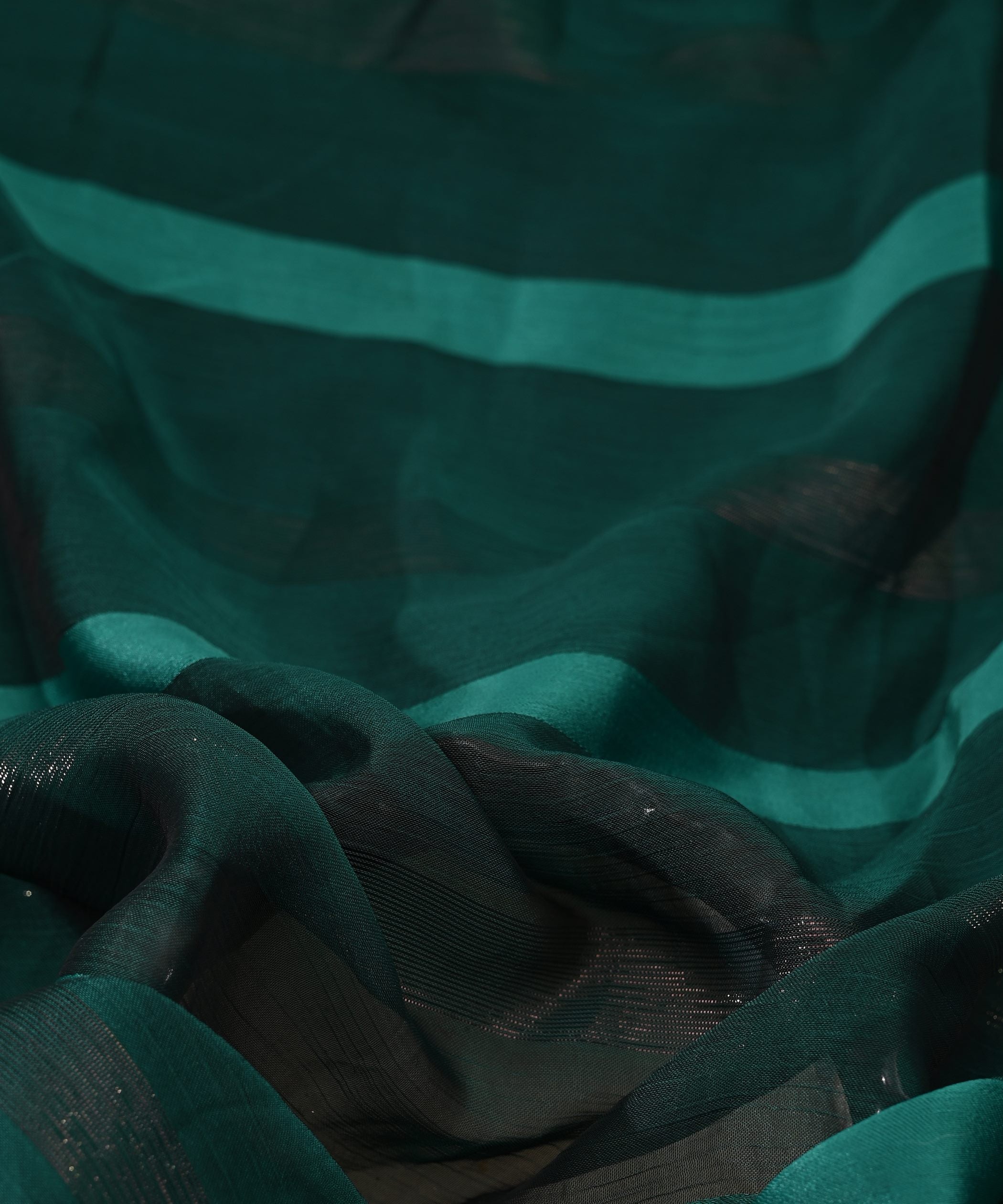 Teal Green Chiffon Fabric with Zari and Satin Patta