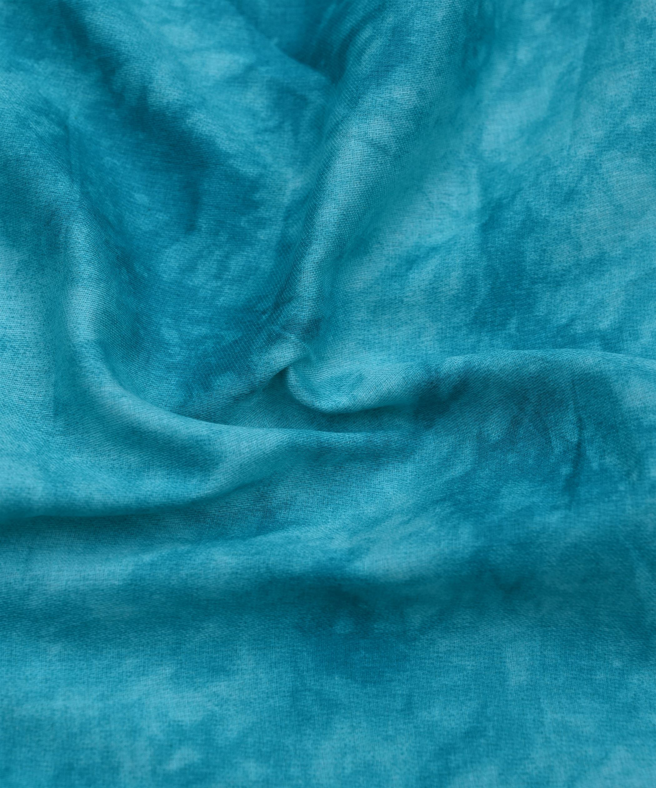 Blue Cotton Satin Fabric with Tie and Dye