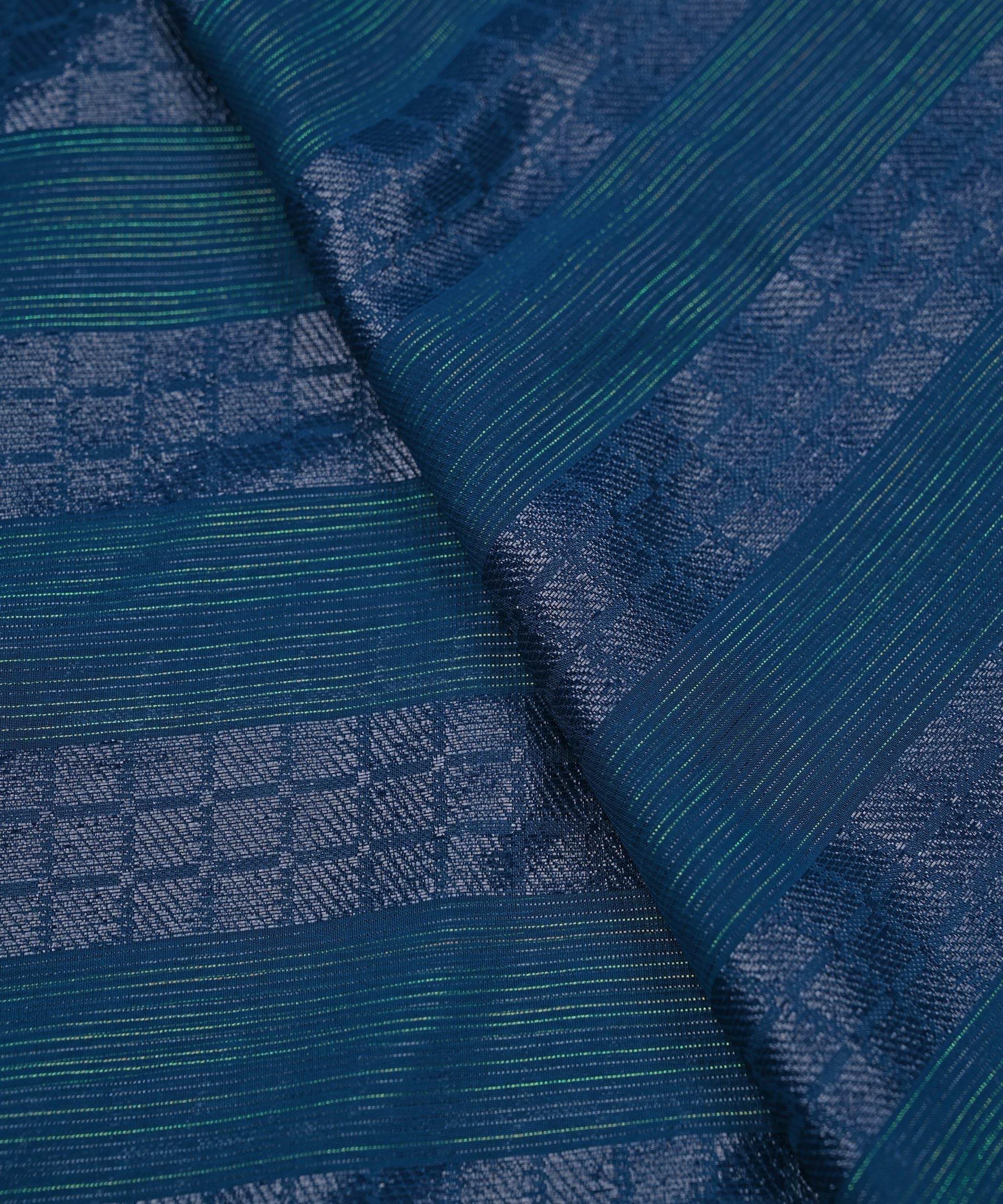 Teal Georgette Fabric with Zari Checks Lining