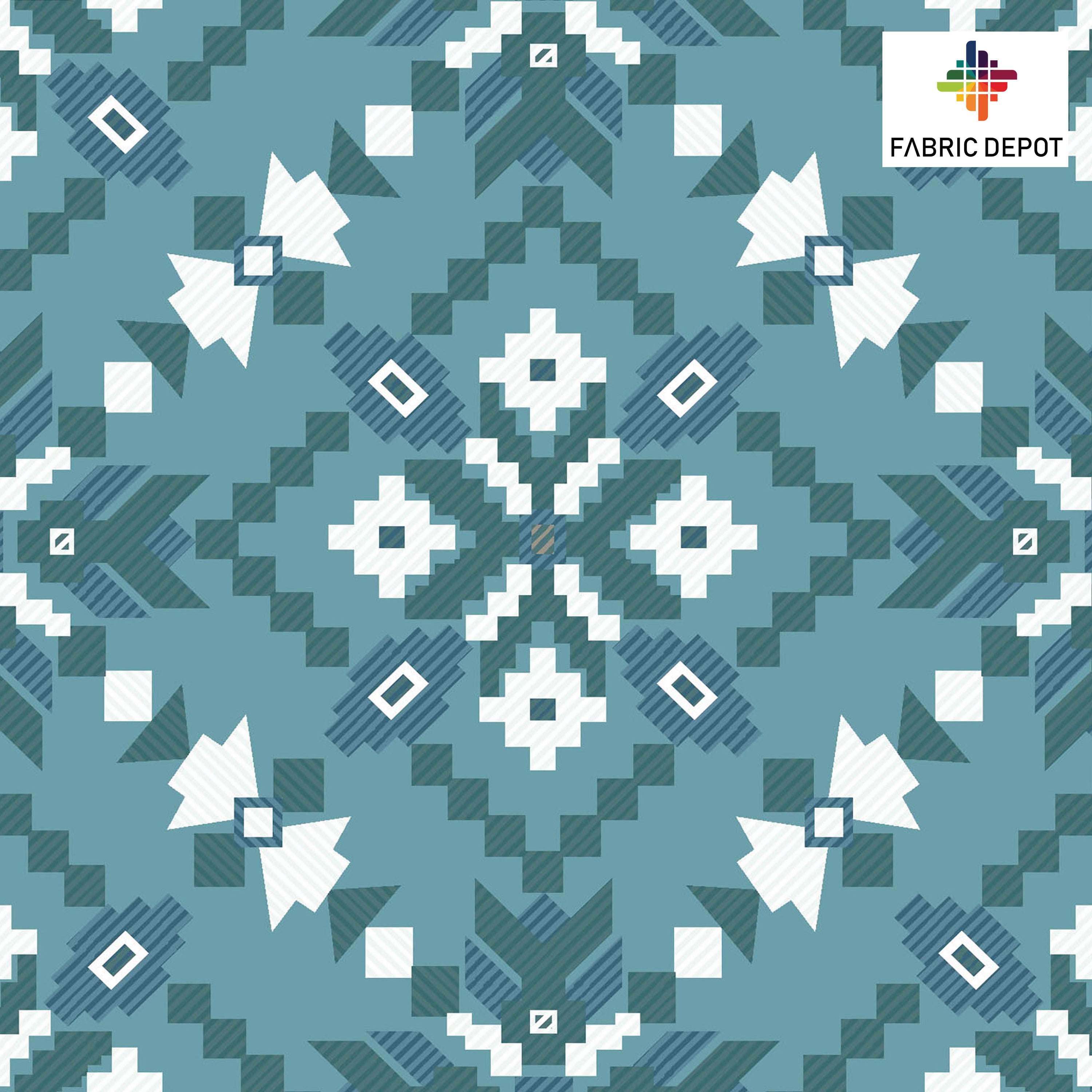 Grey Blue Geometric Ikat Print