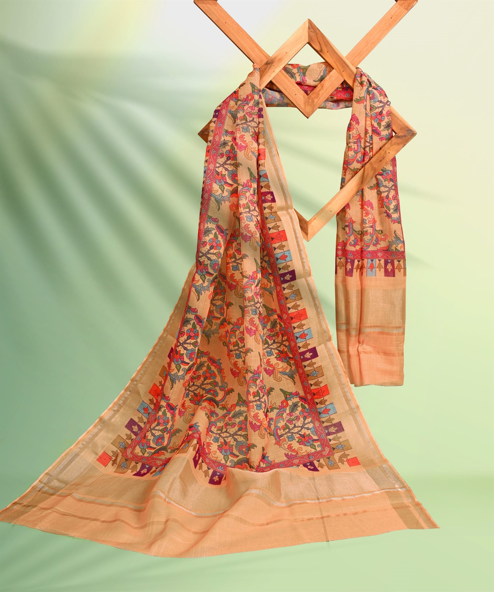 Peach Digital Printed Linen Dupatta-FDD00002