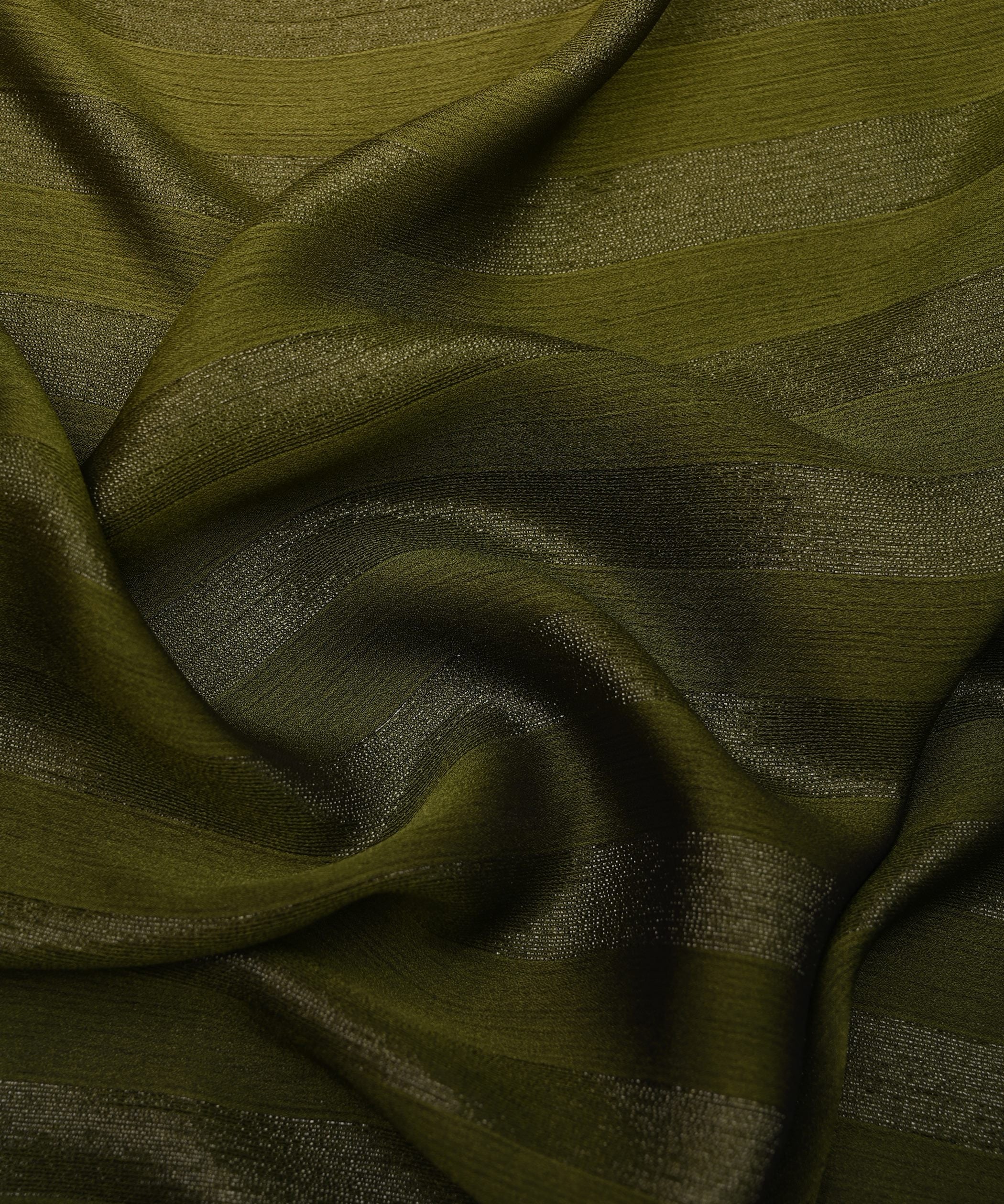 Olive Green Ombre Shaded Chiffon Fabric with Zari Patta