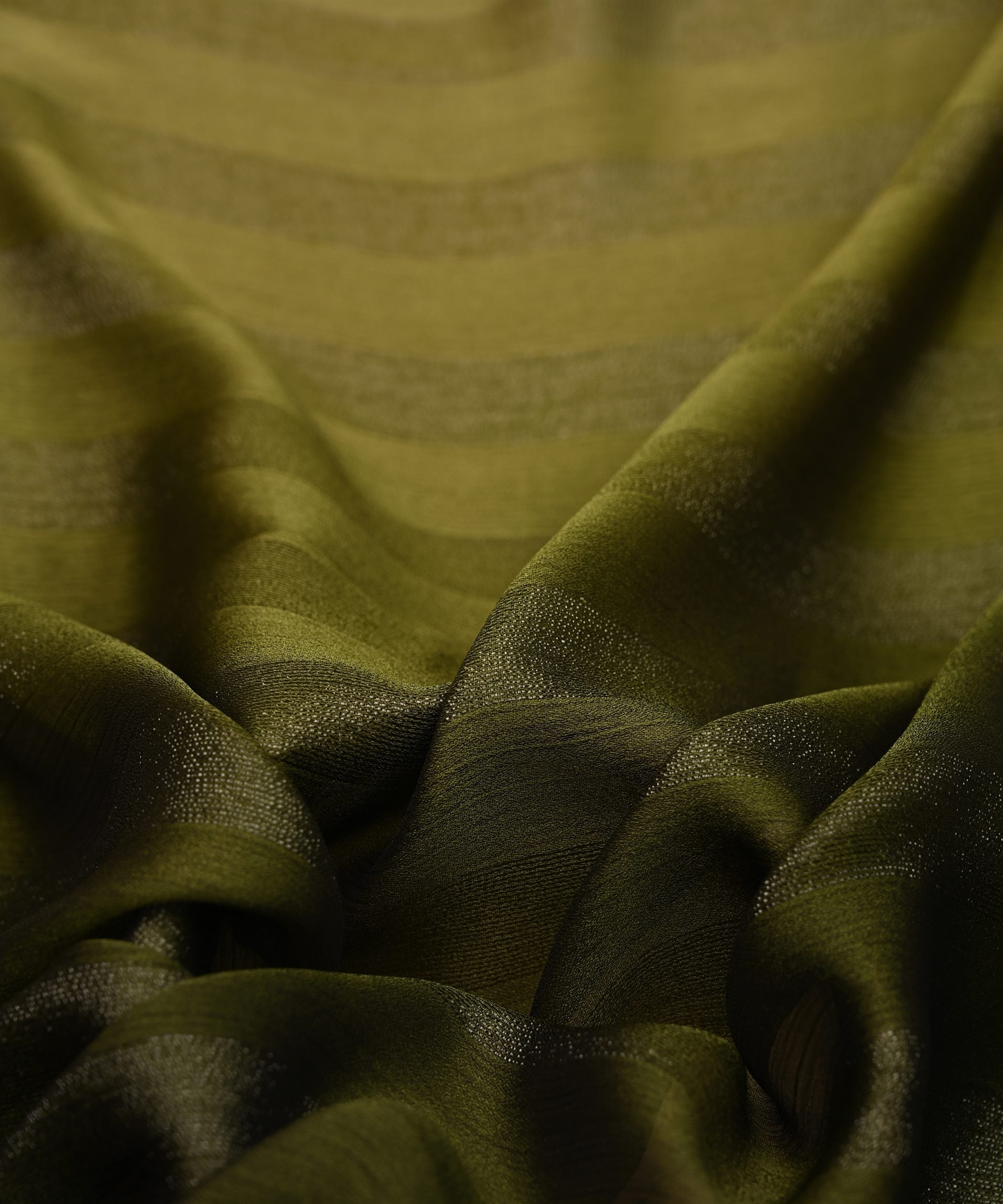 Olive Green Ombre Shaded Chiffon Fabric with Zari Patta