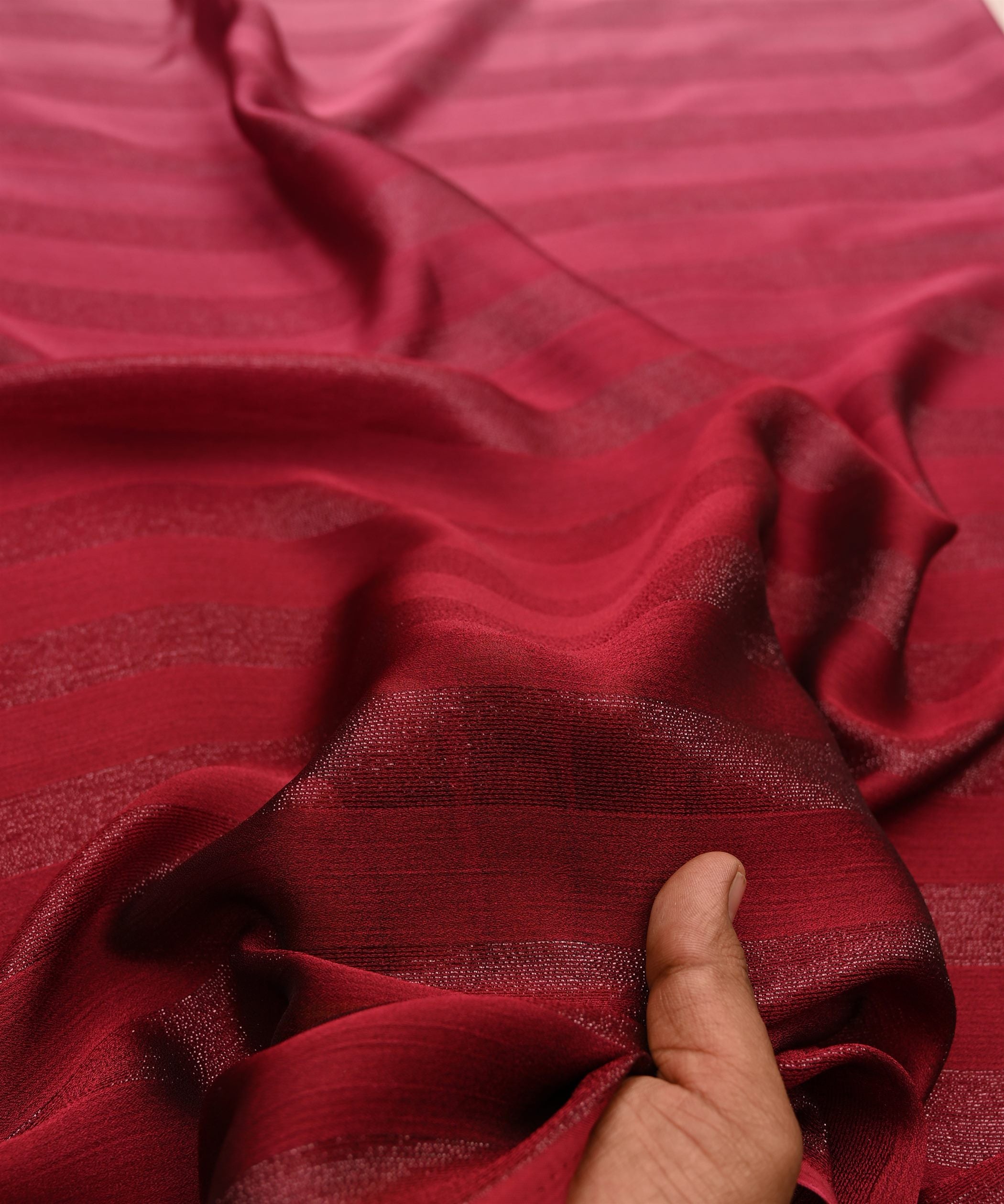 Red Ombre Shaded Chiffon Fabric with Zari Patta