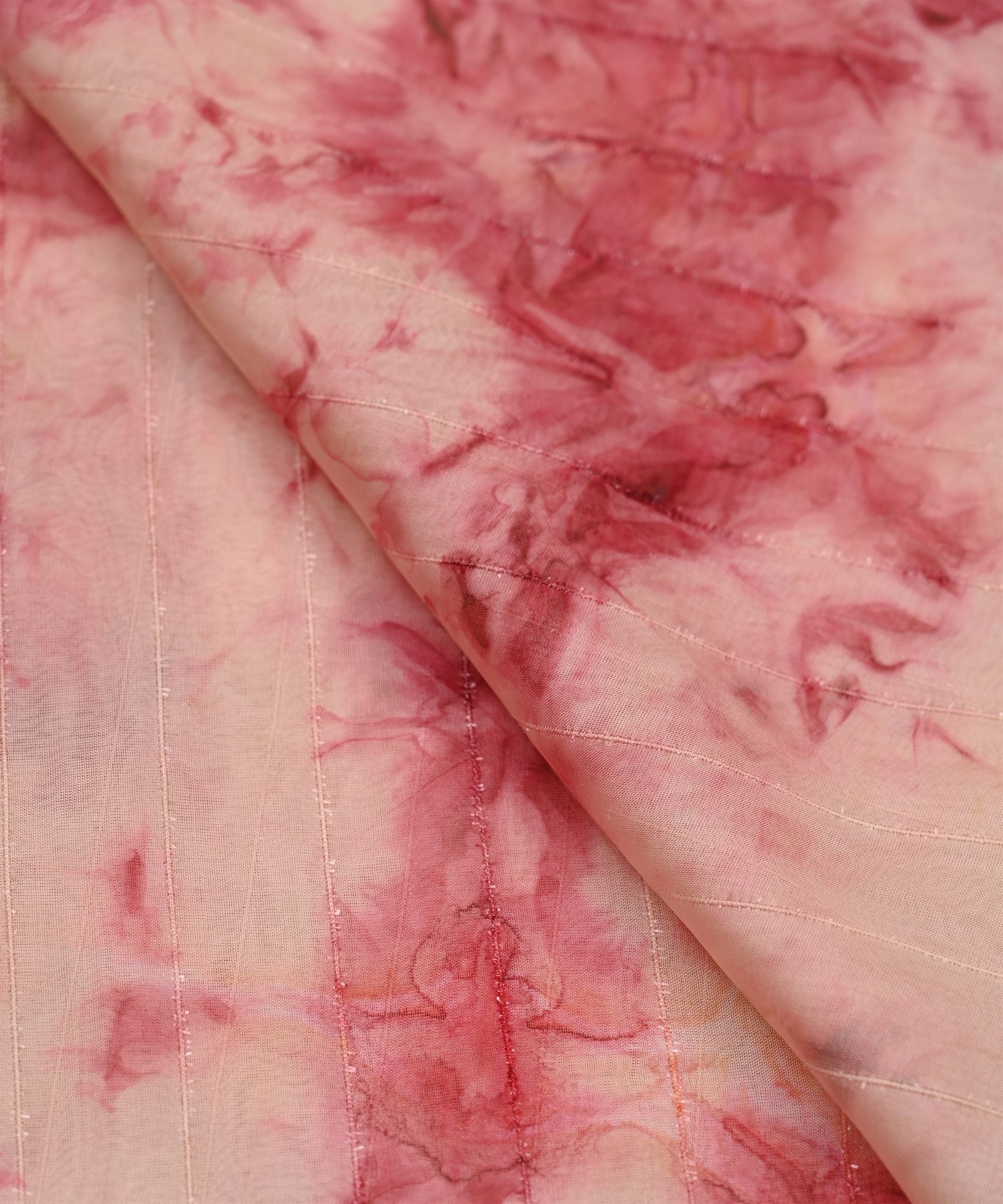 Coral Pink Tie and Dye Organza Fabric with Fur Lining