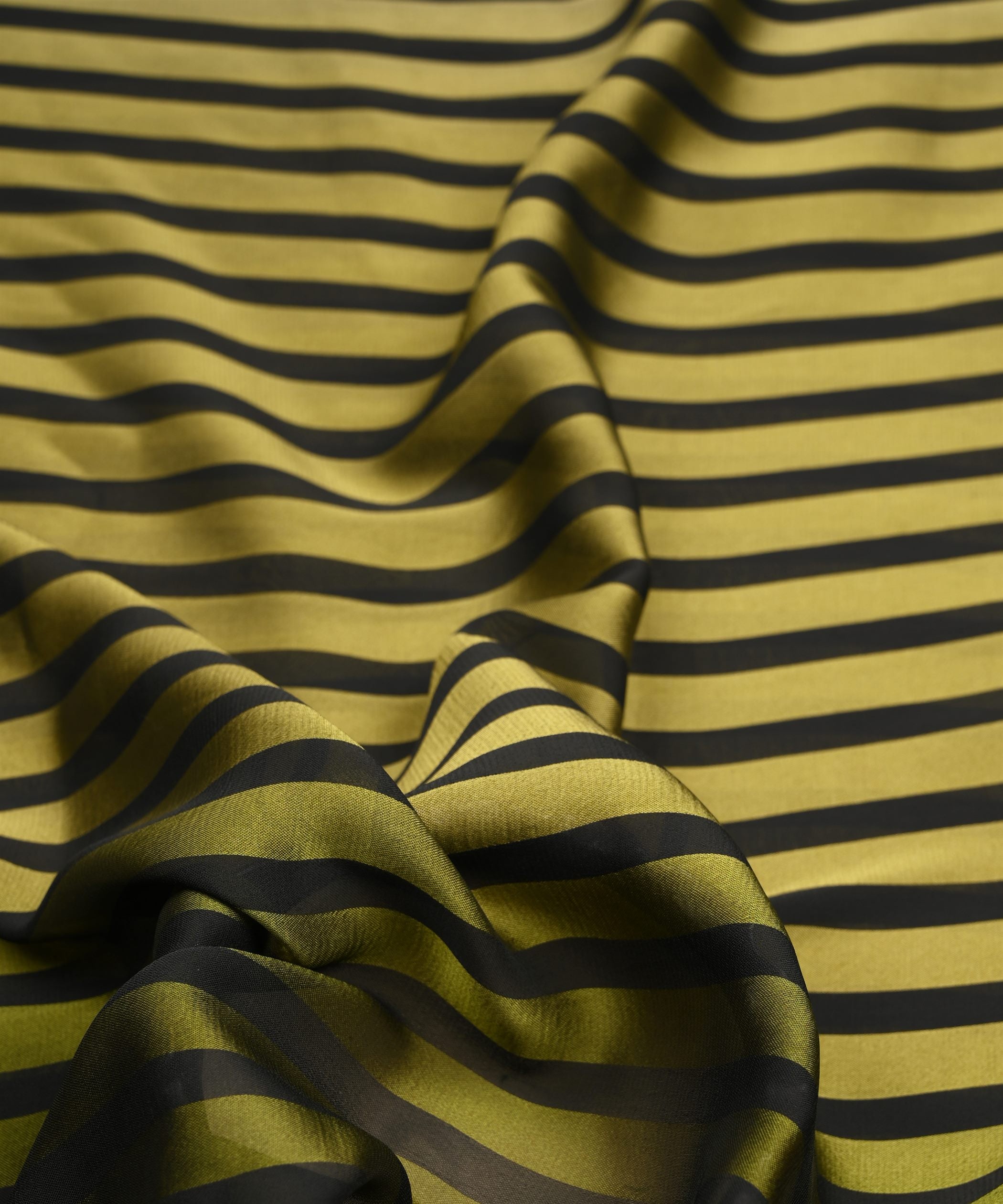 Olive Green Shaded Chiffon Fabric with Stripes