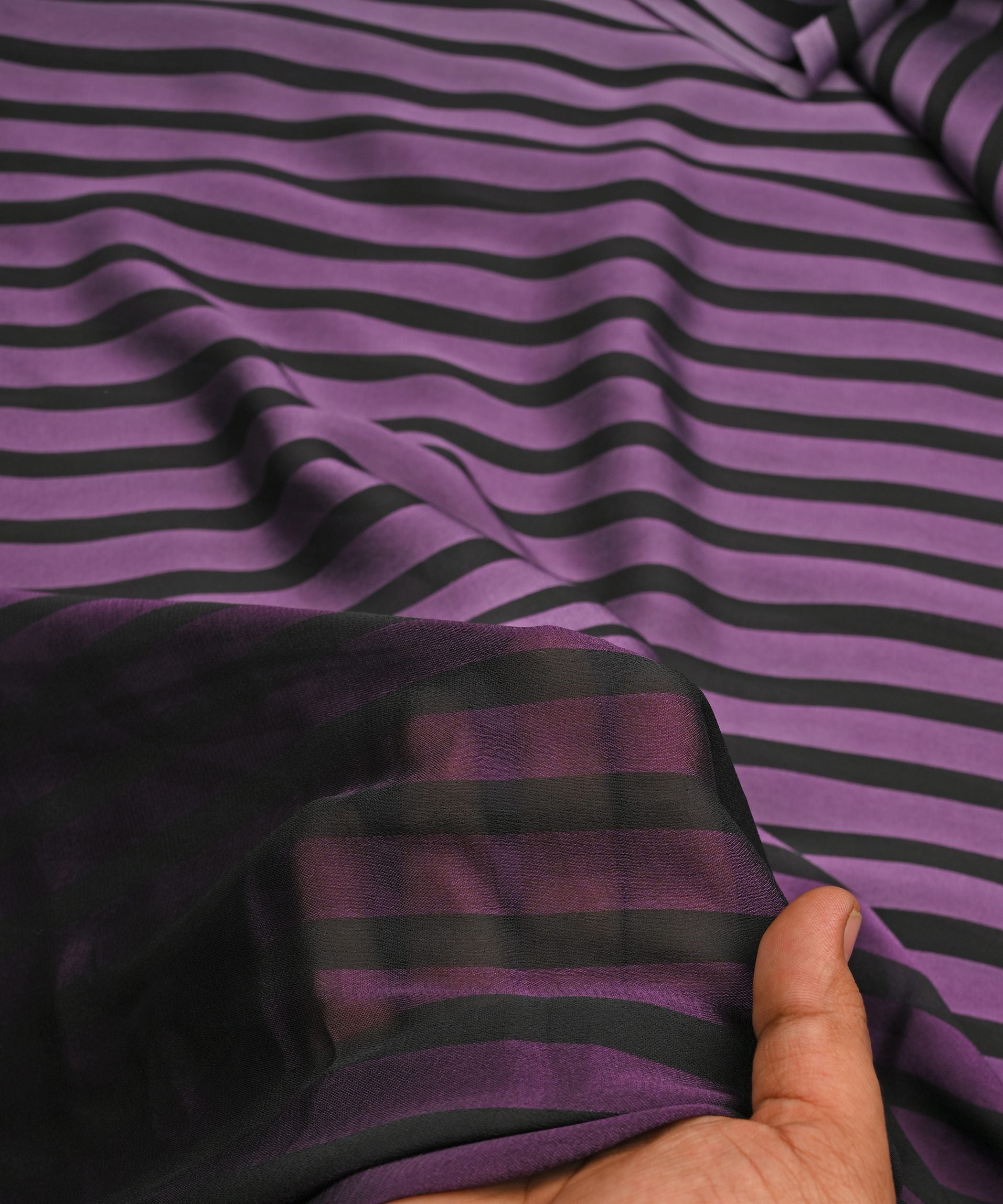 Violet Shaded Chiffon Fabric with Stripes