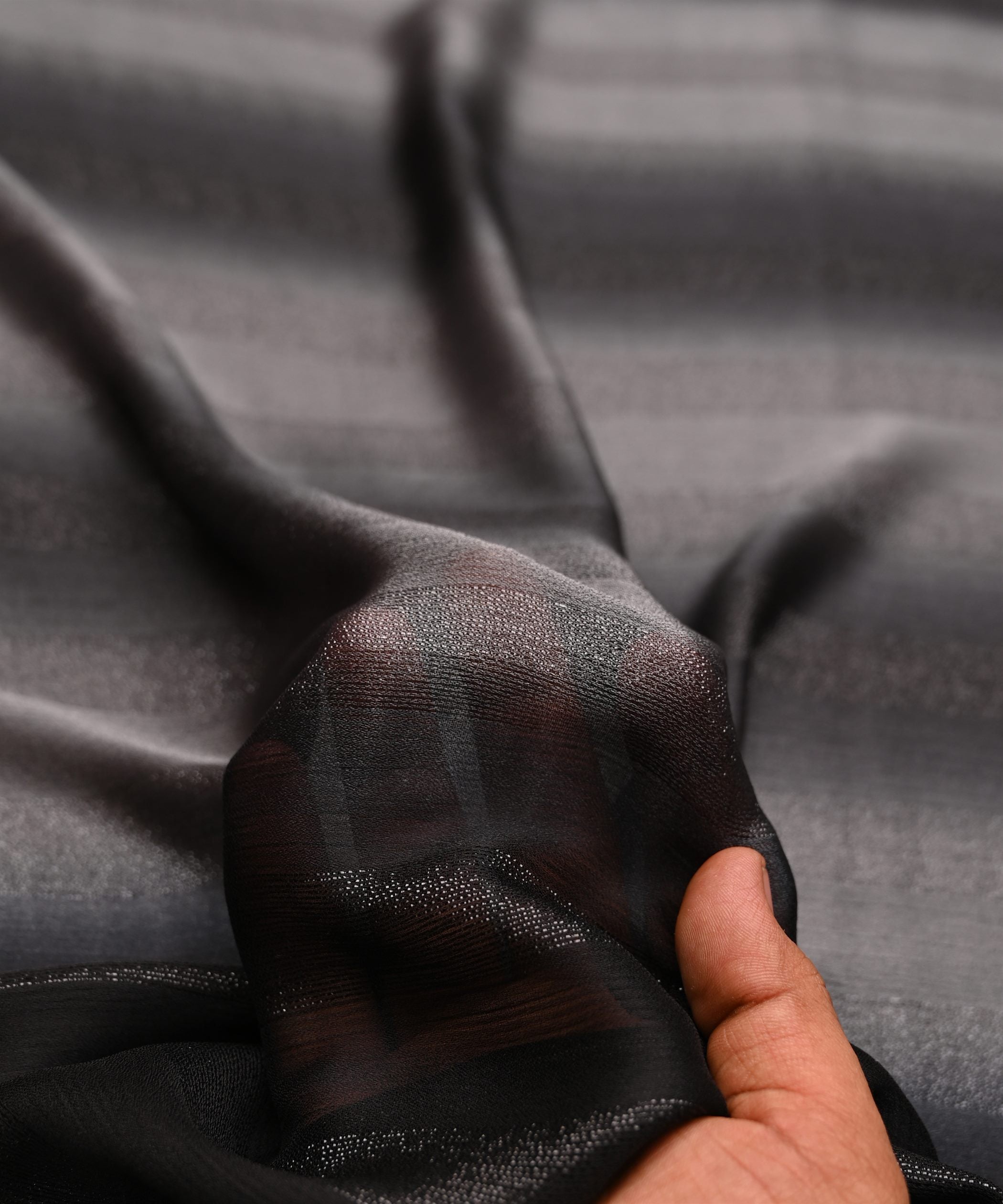 Black Shaded Chiffon Fabric with Zari Patta