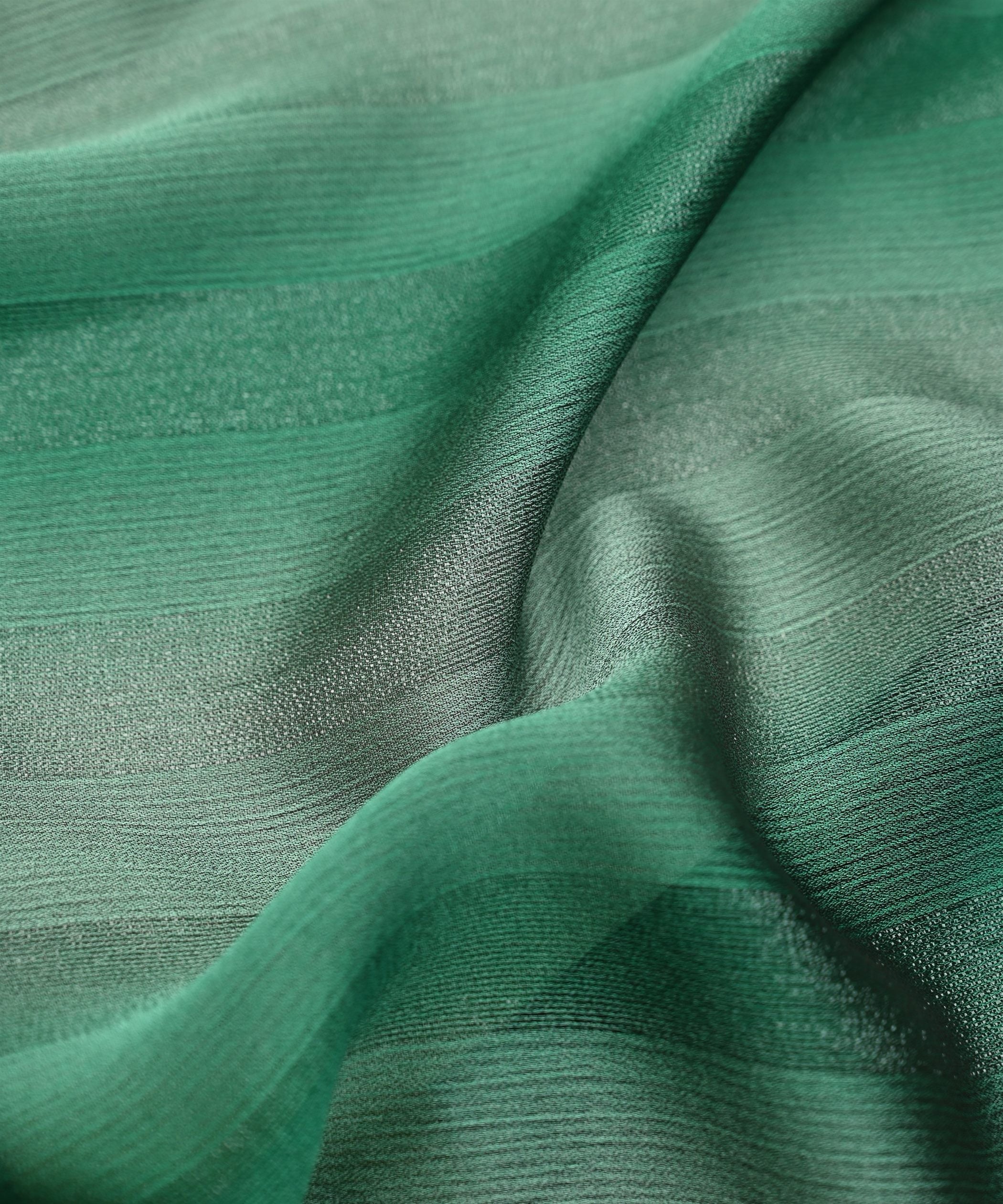 Dark Green Shaded Chiffon Fabric with Zari Patta