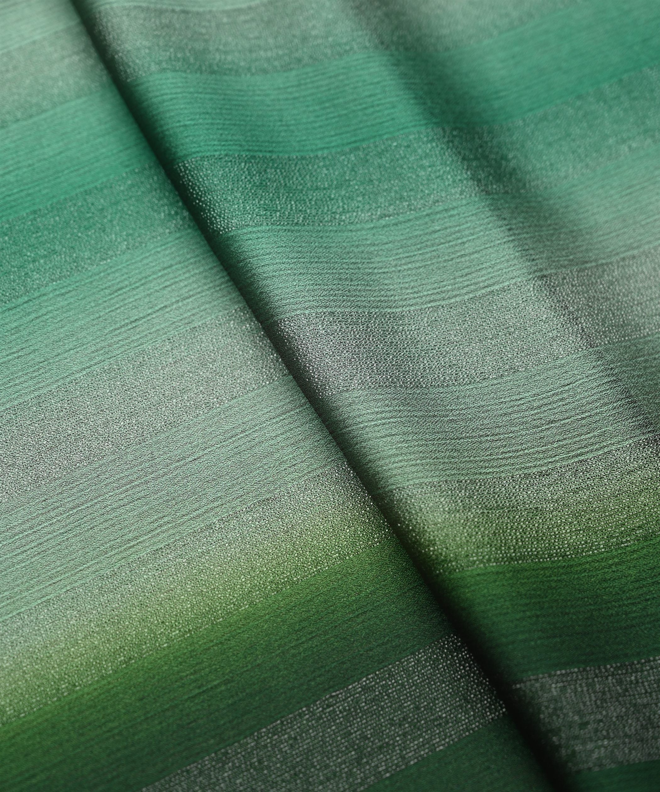 Dark Green Shaded Chiffon Fabric with Zari Patta