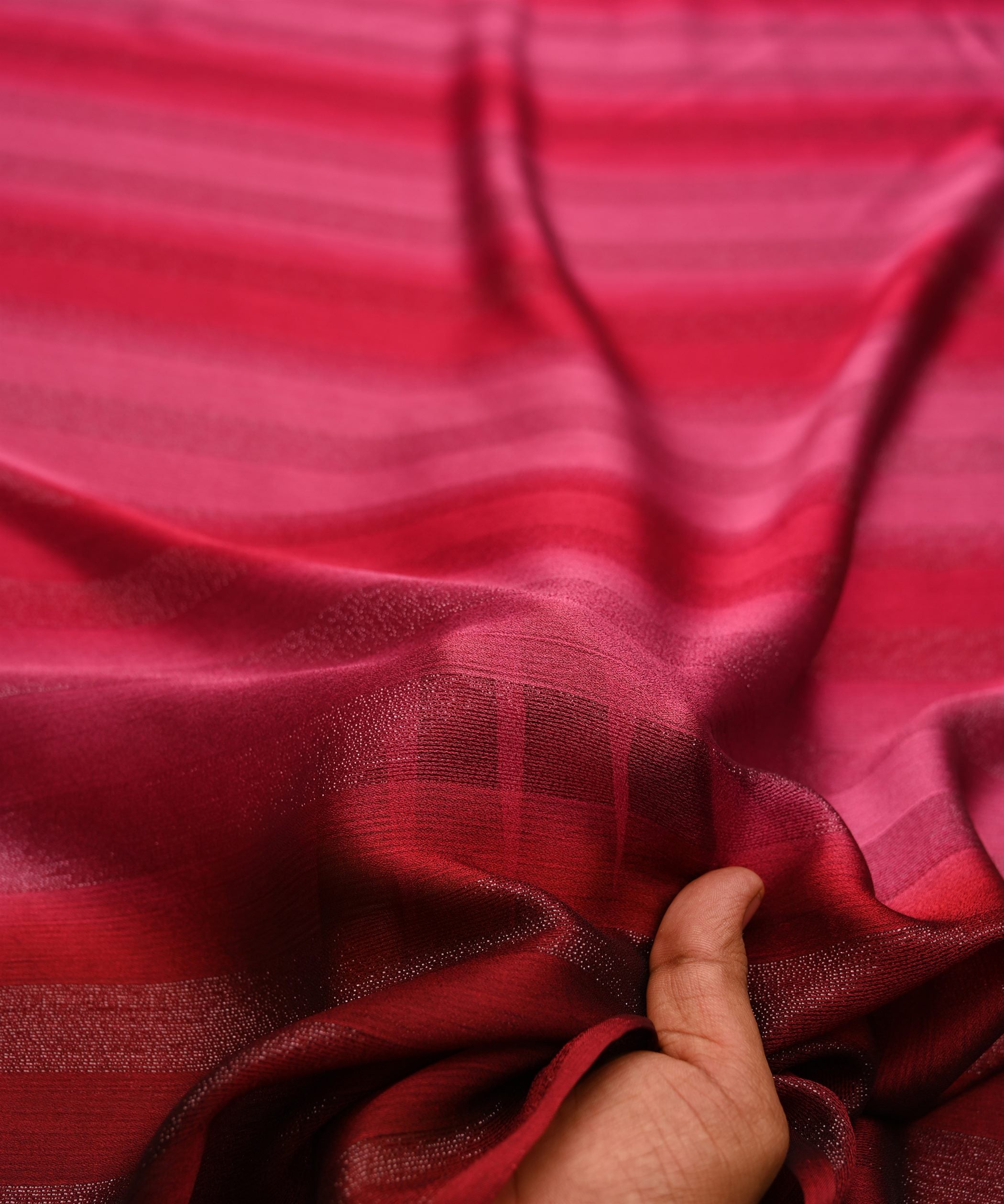 Maroon Shaded Chiffon Fabric with Zari Patta