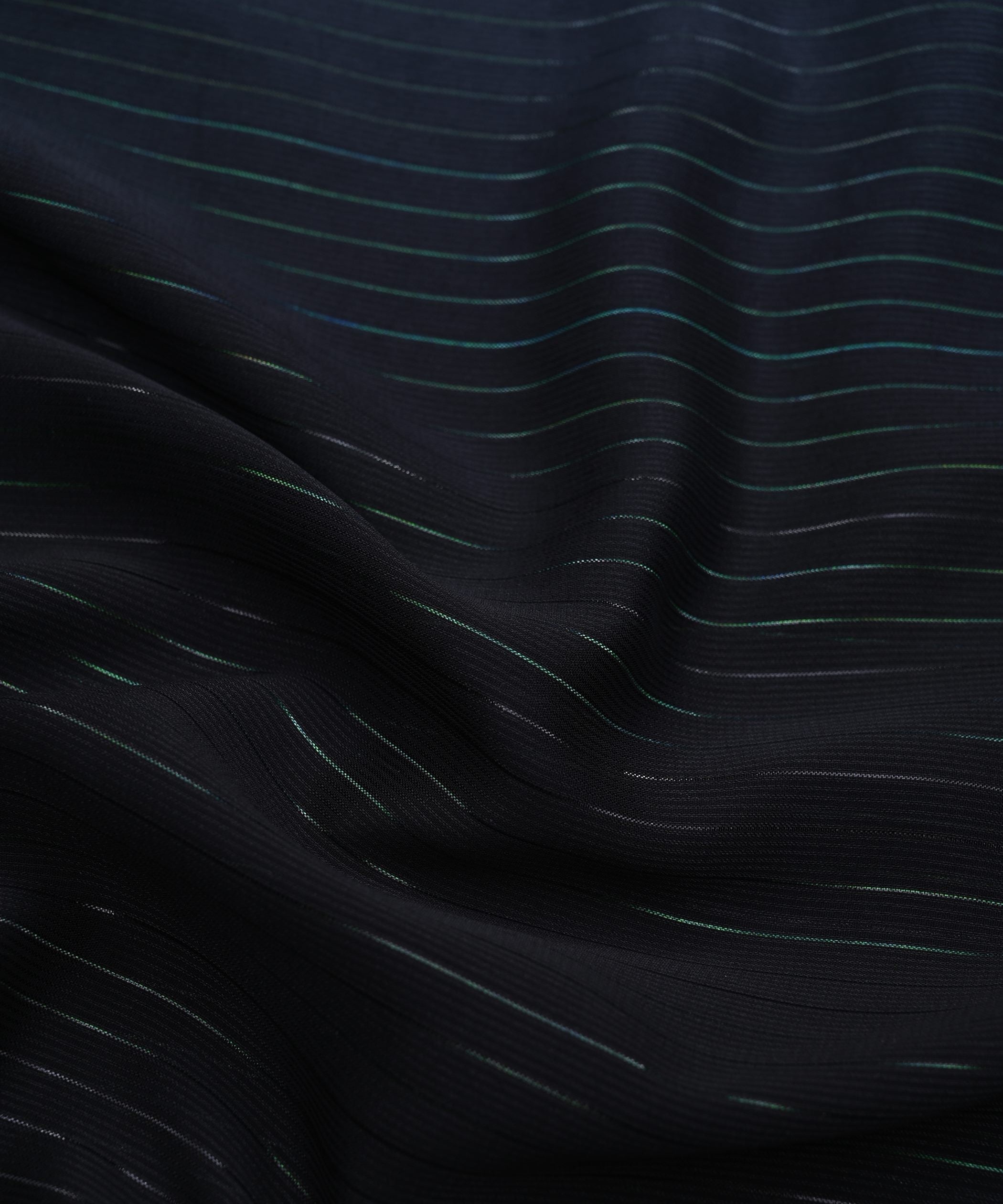 Black Shaded Chiffon Fabric with Zari Stripes