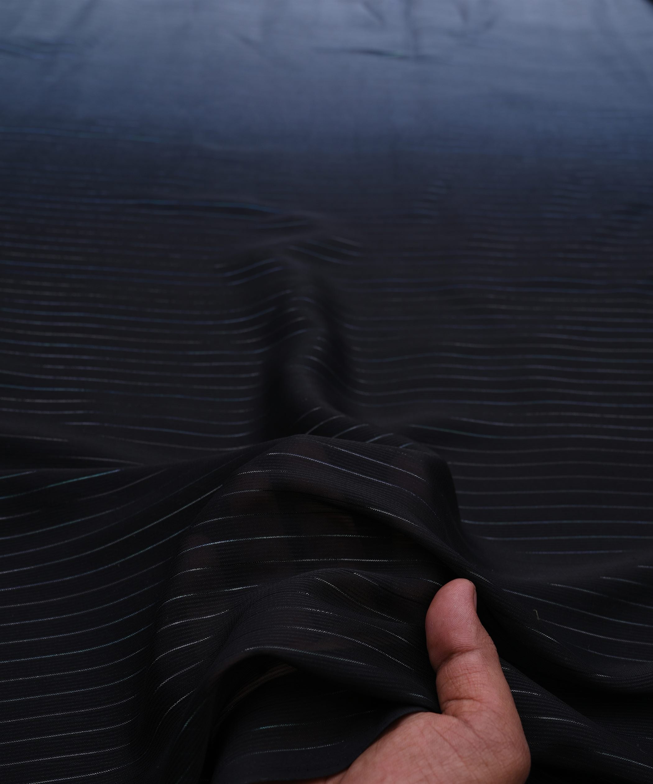 Black Shaded Chiffon Fabric with Zari Stripes