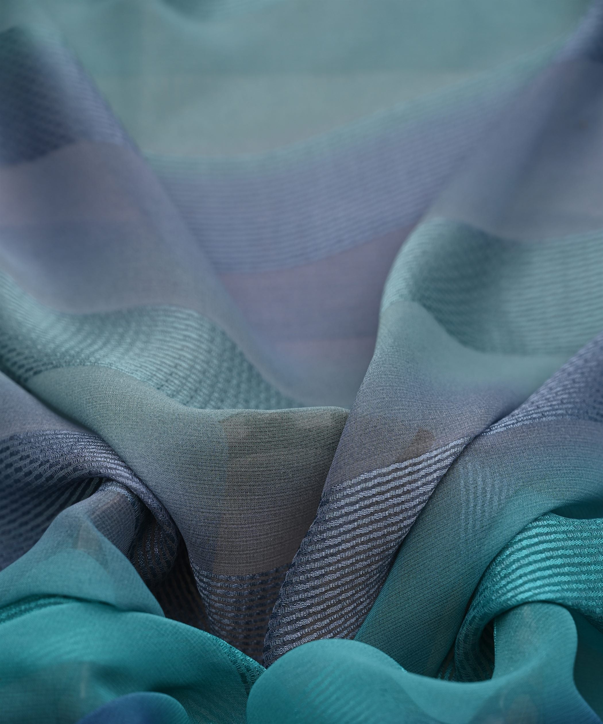 Aquamarine Shaded Georgette Fabric with Zari Patta