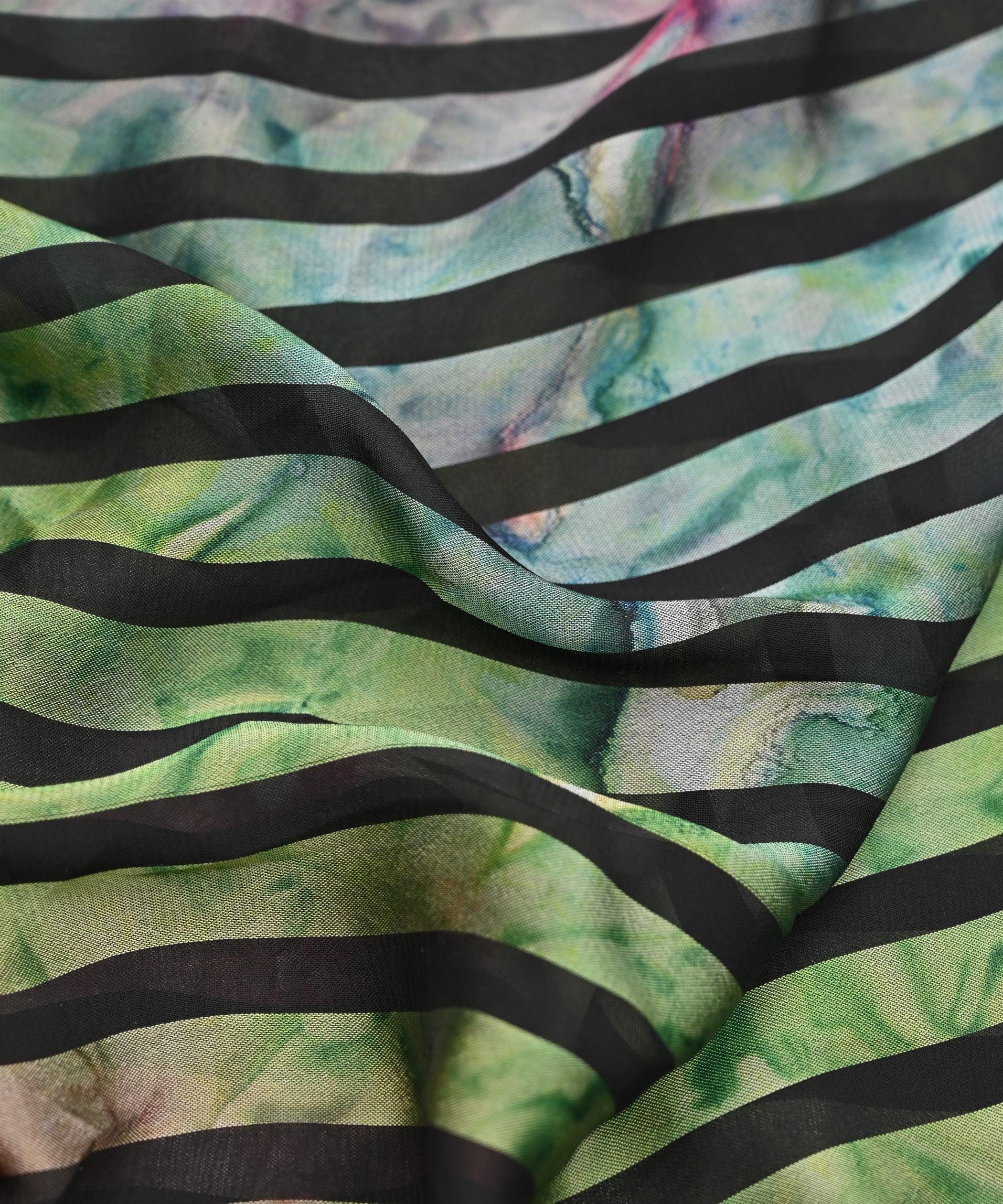 Green Tie and Dye Georgette Fabric with Zebra Stripes