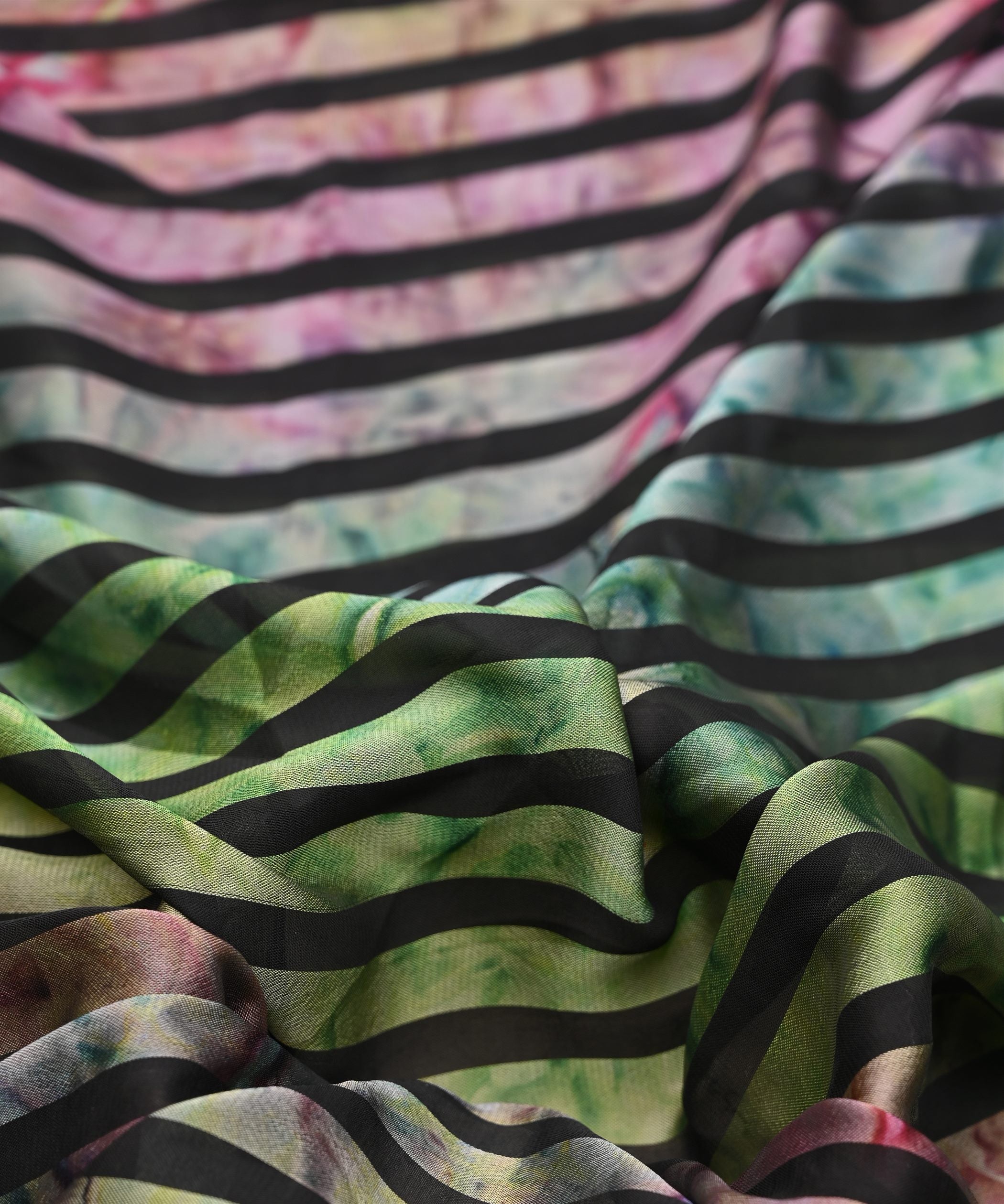 Green Tie and Dye Georgette Fabric with Zebra Stripes