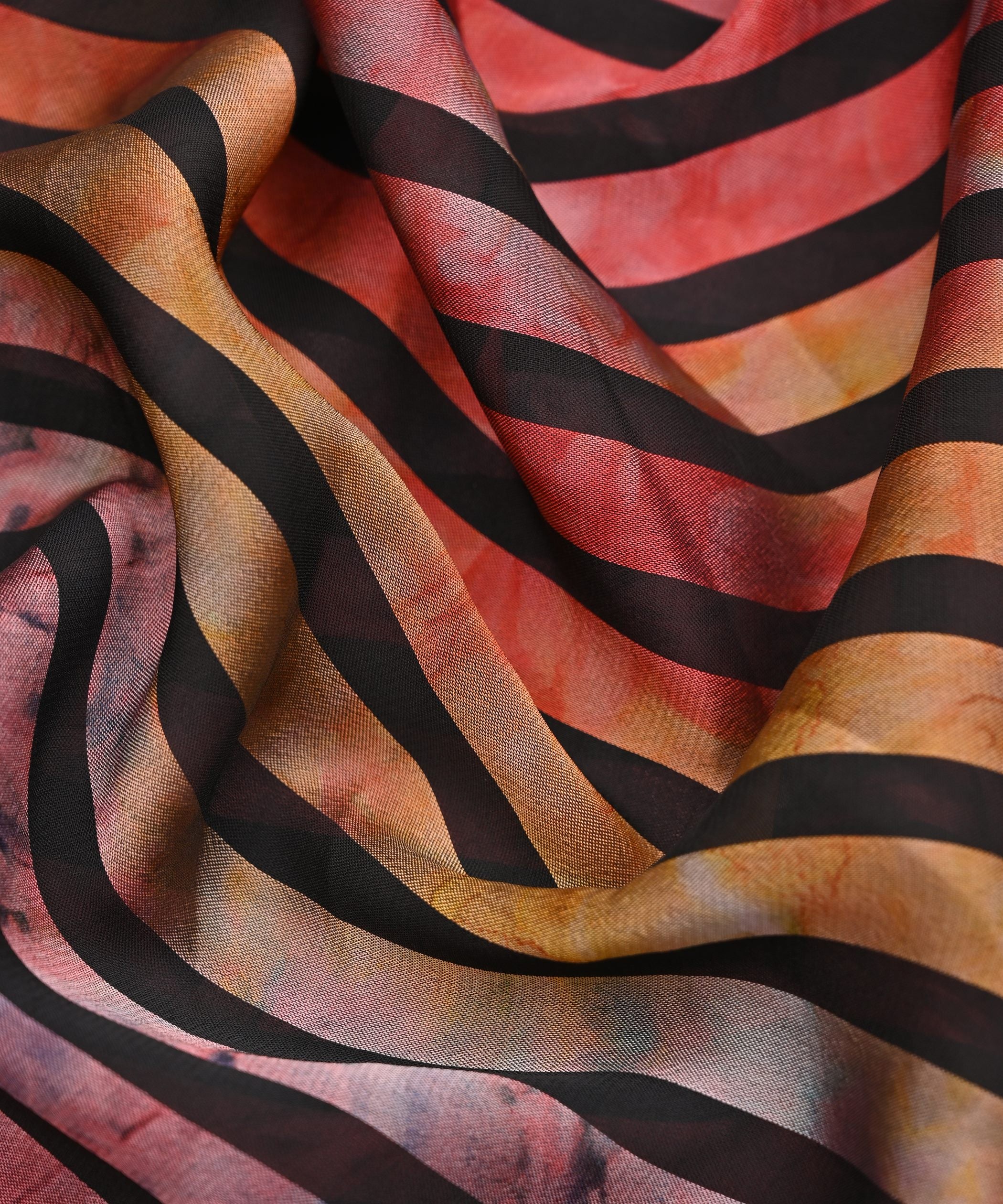 Red Tie and Dye Georgette Fabric with Zebra Stripes