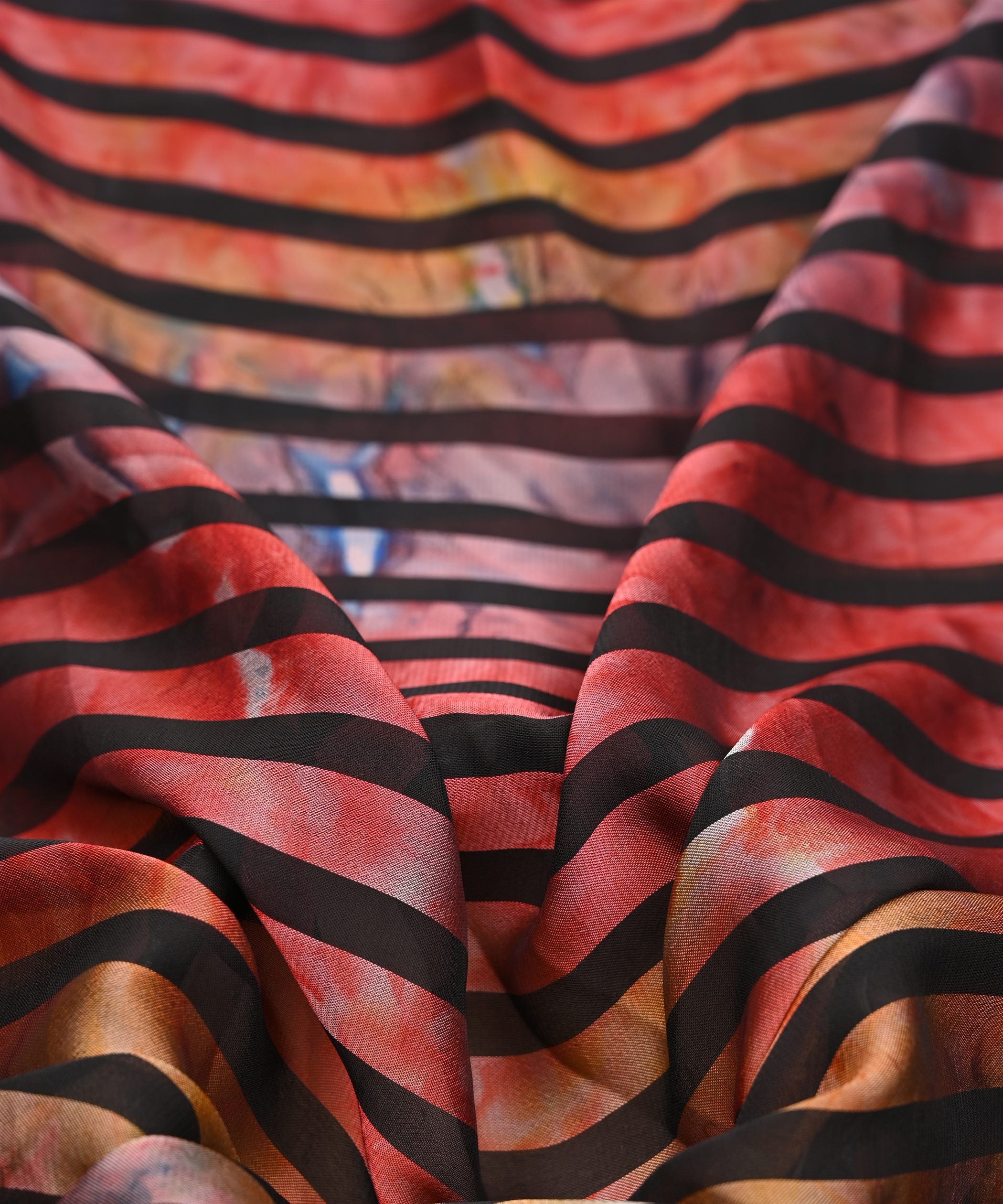 Red Tie and Dye Georgette Fabric with Zebra Stripes