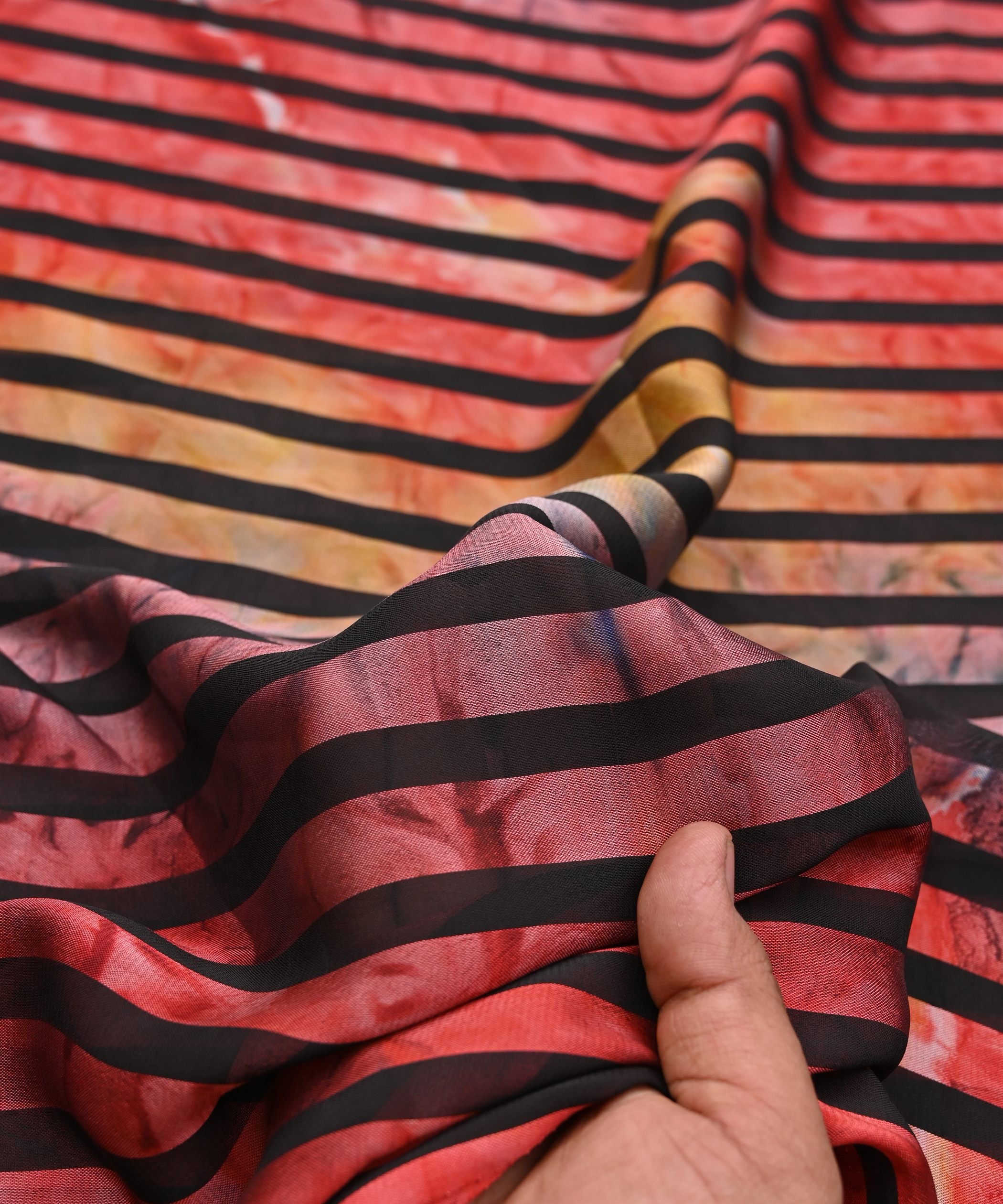 Red Tie and Dye Georgette Fabric with Zebra Stripes