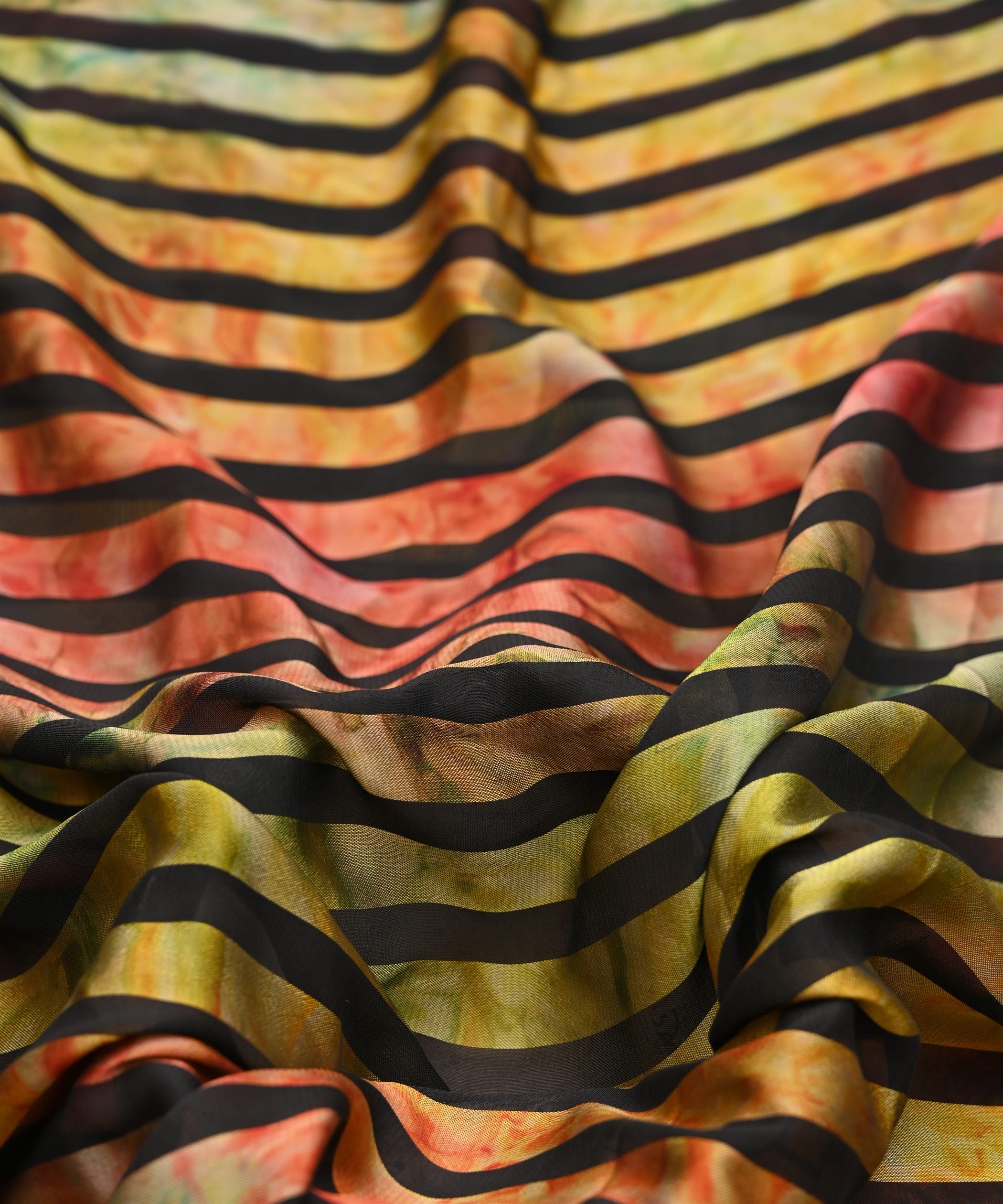 Yellow Tie and Dye Georgette Fabric with Zebra Stripes