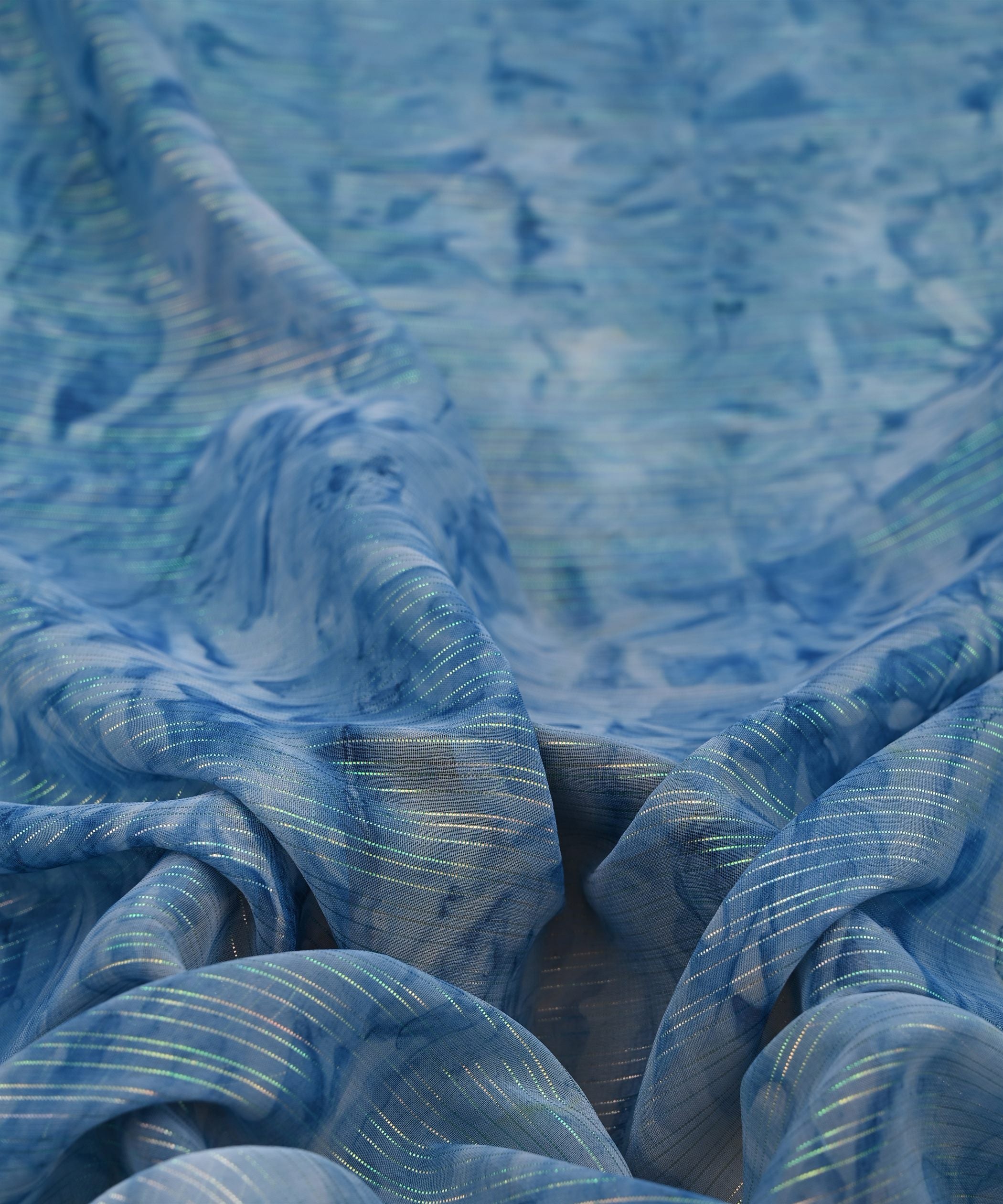 Sky Blue Weightless Fabric with Shibori and Satin Border